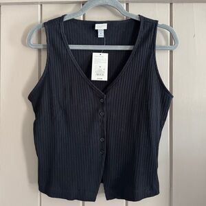 a new day Black Ribbed Sleeveless Button-Down Shirt